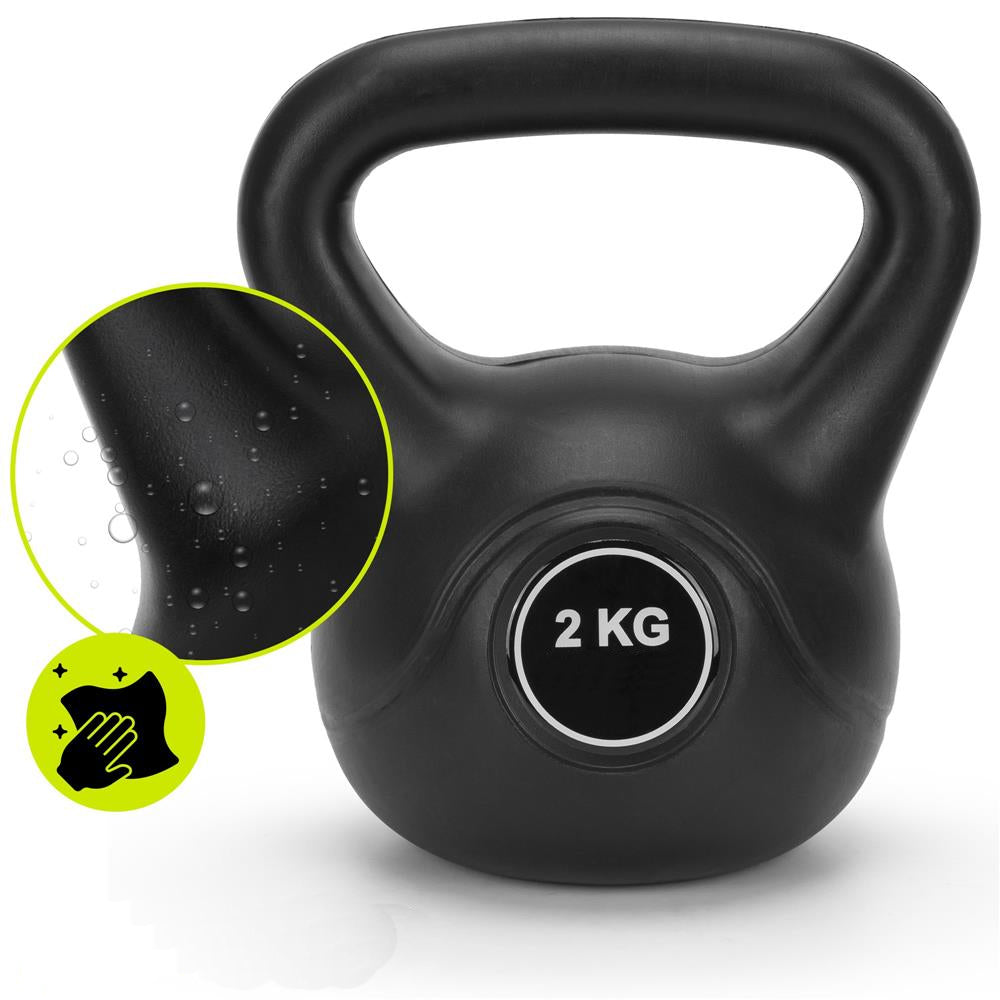 Kettlebell 2 kg, bitum cu invelis rezistent ABS, 19x16 cm, negru