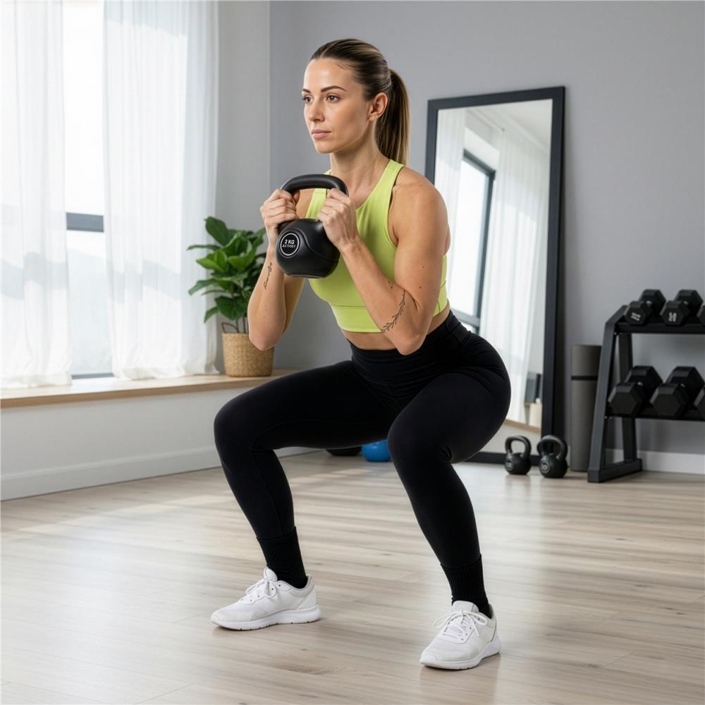 Kettlebell 2 kg, bitum cu invelis rezistent ABS, 19x16 cm, negru