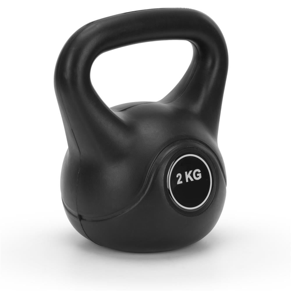 Kettlebell 2 kg, bitum cu invelis rezistent ABS, 19x16 cm, negru