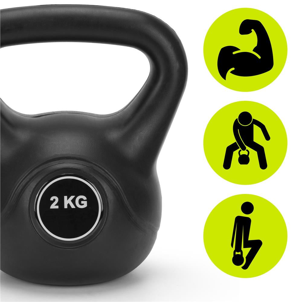 Kettlebell 2 kg, bitum cu invelis rezistent ABS, 19x16 cm, negru