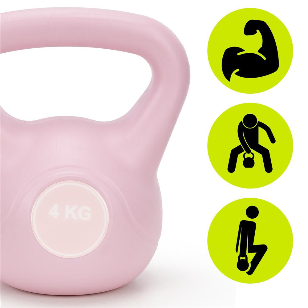Kettlebell 4 kg, bitum cu invelis rezistent ABS, 18x21 cm, roz