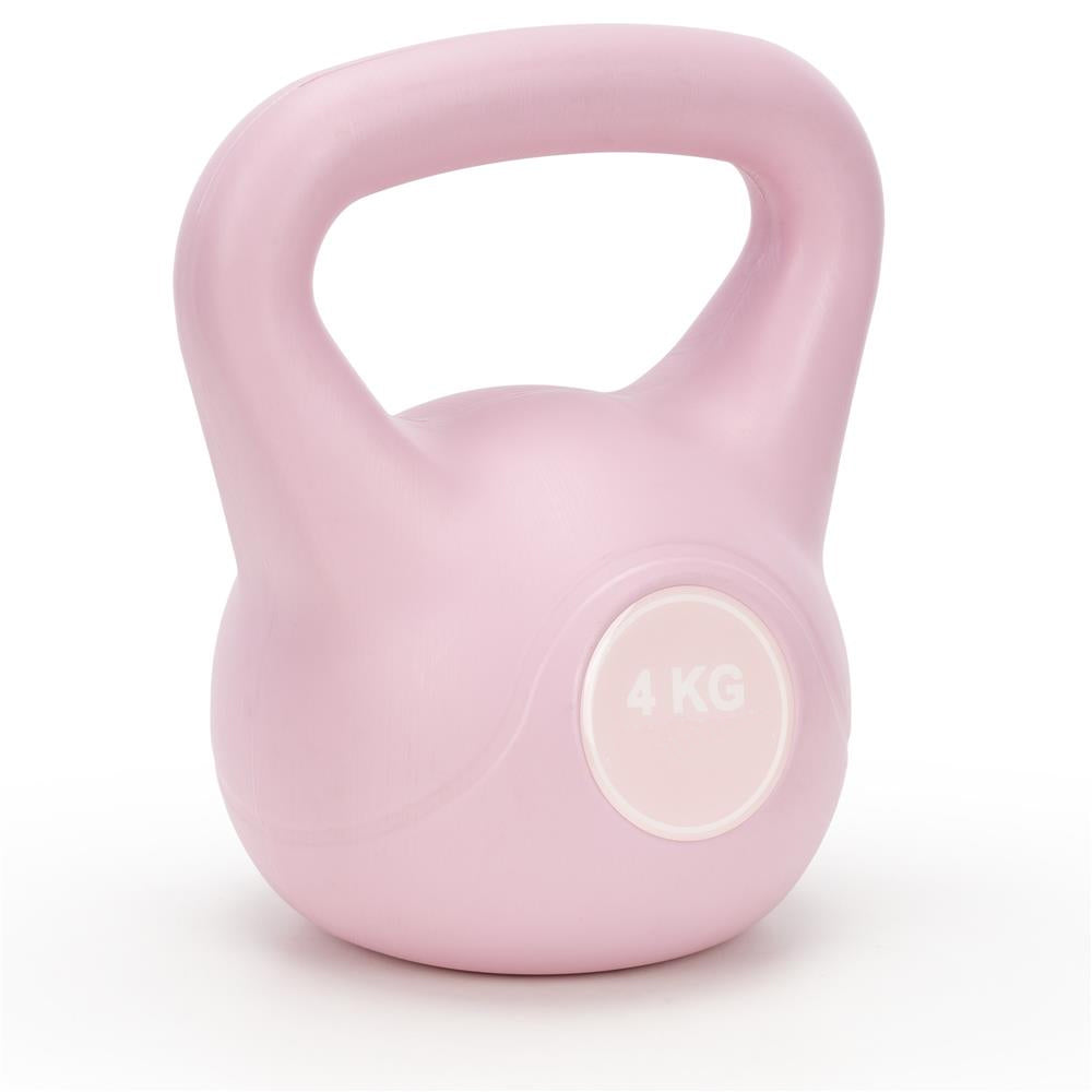 Kettlebell 4 kg, bitum cu invelis rezistent ABS, 18x21 cm, roz