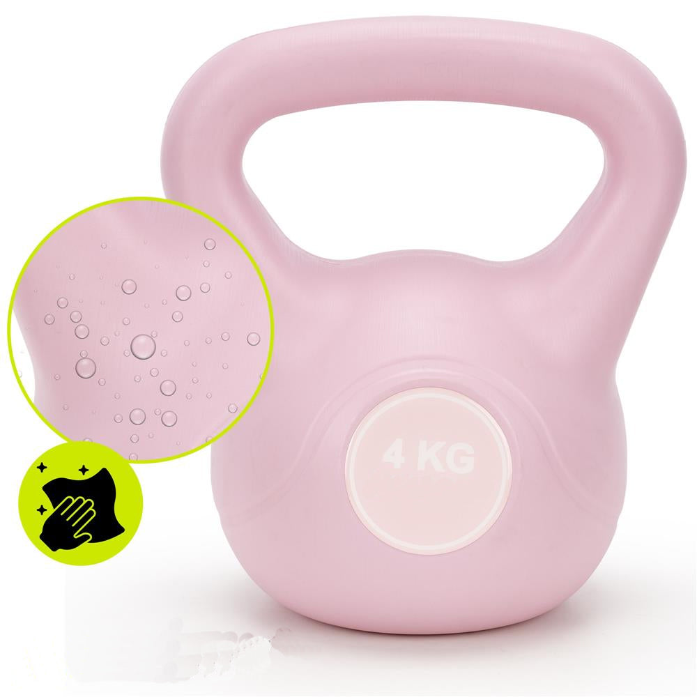 Kettlebell 4 kg, bitum cu invelis rezistent ABS, 18x21 cm, roz