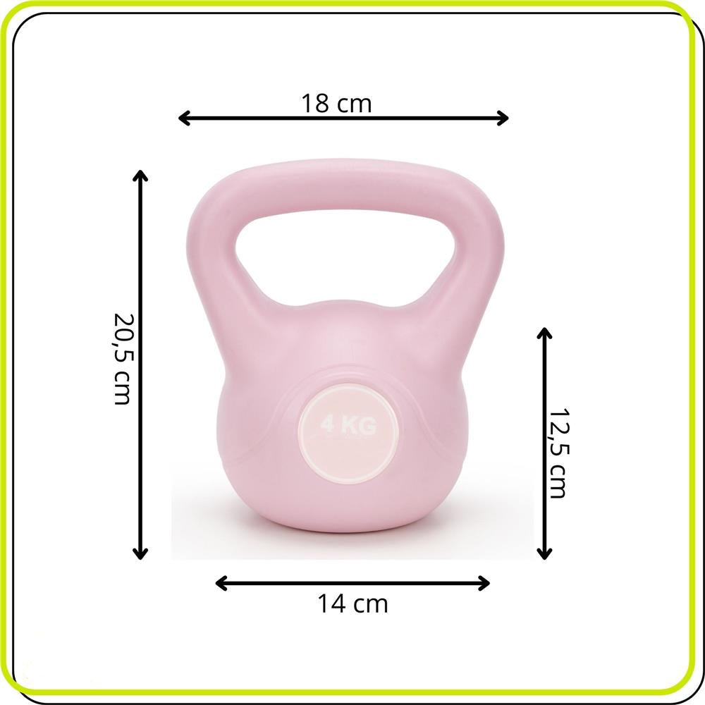 Kettlebell 4 kg, bitum cu invelis rezistent ABS, 18x21 cm, roz