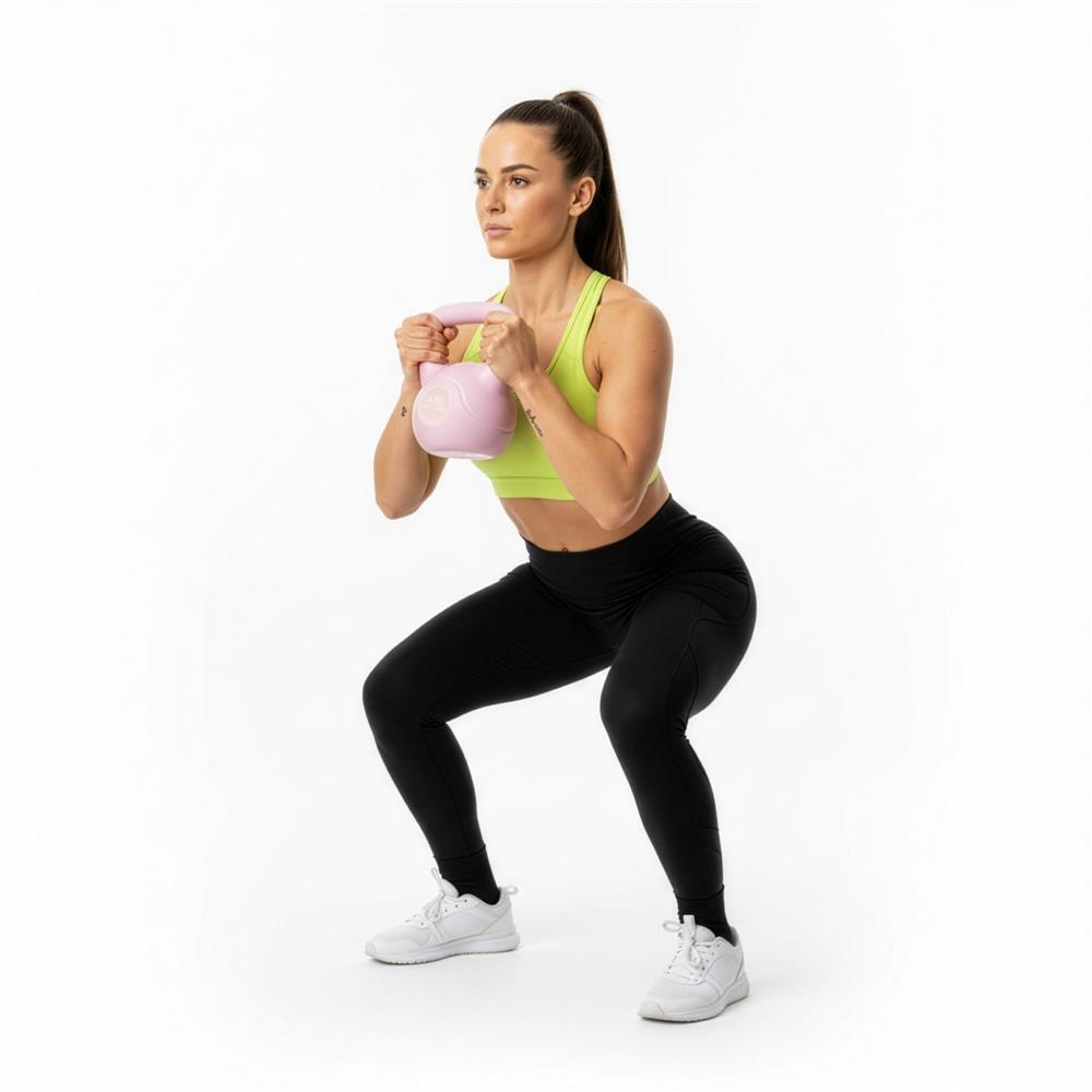 Kettlebell 4 kg, bitum cu invelis rezistent ABS, 18x21 cm, roz