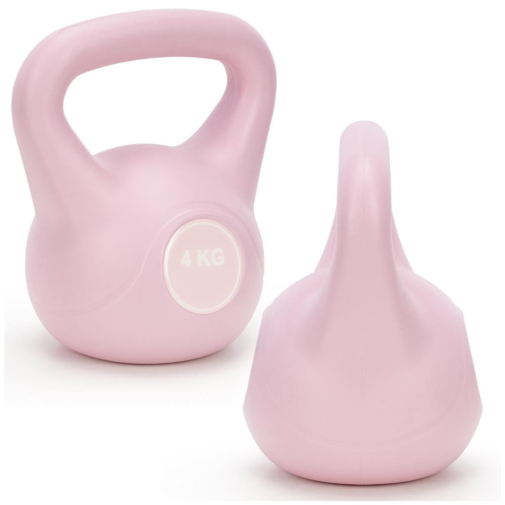 Kettlebell 4 kg, bitum cu invelis rezistent ABS, 18x21 cm, roz