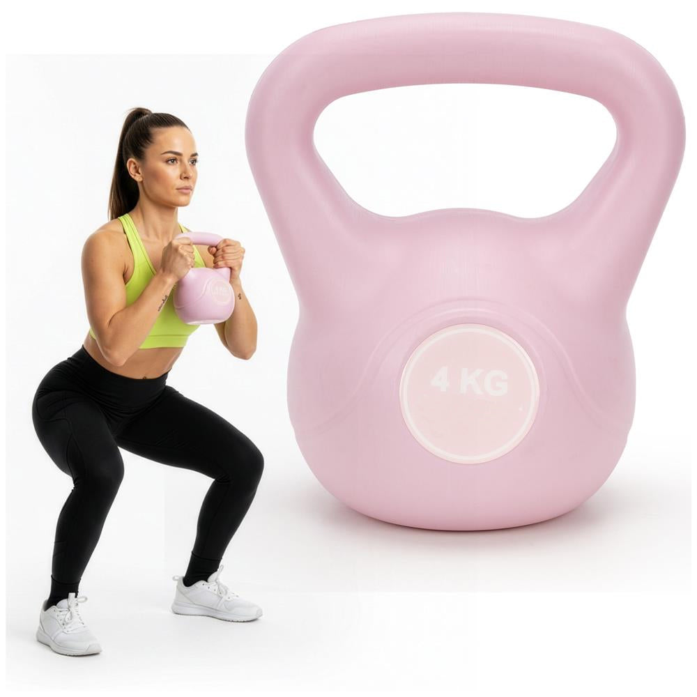Kettlebell 4 kg, bitum cu invelis rezistent ABS, 18x21 cm, roz