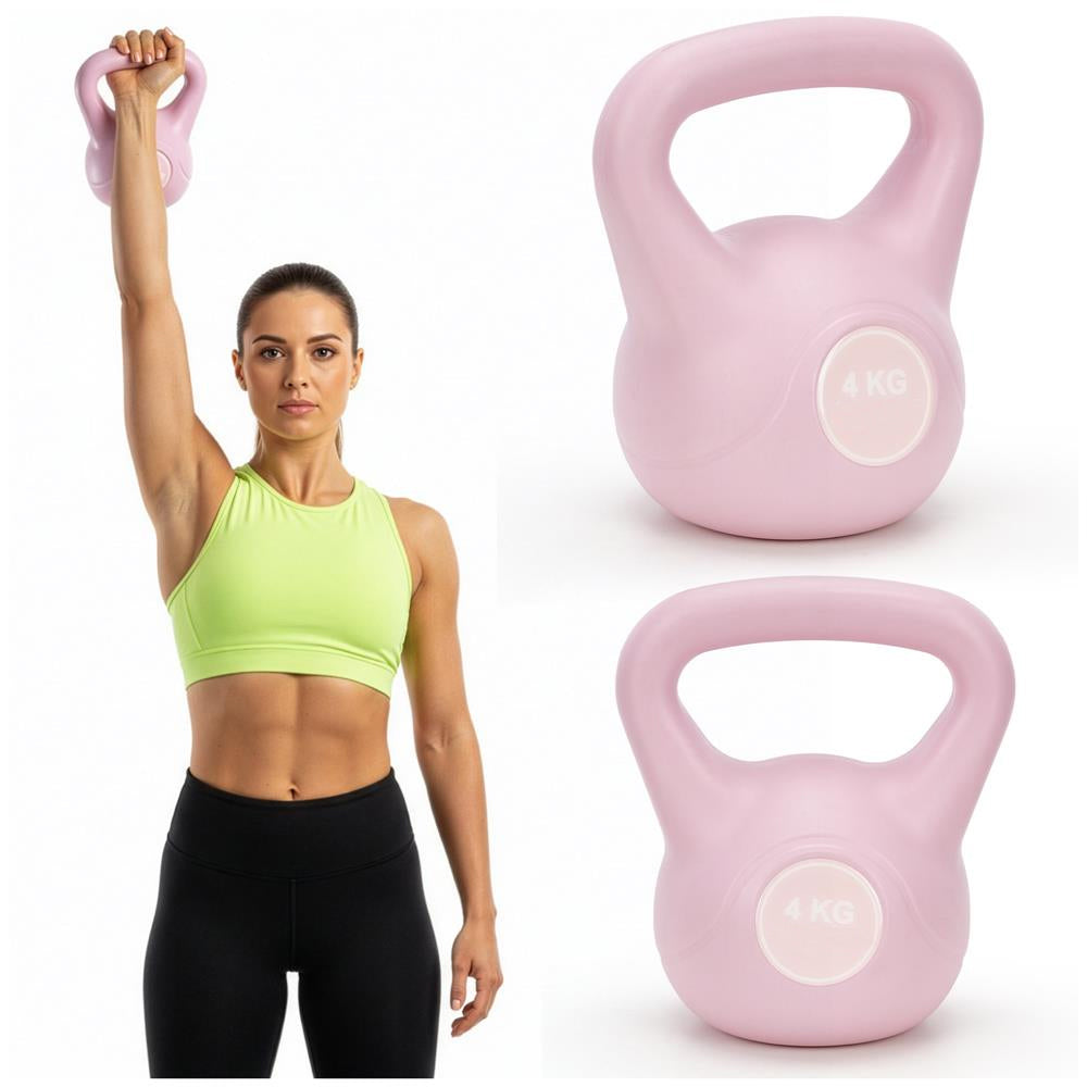 Kettlebell 4 kg, bitum cu invelis rezistent ABS, 18x21 cm, roz