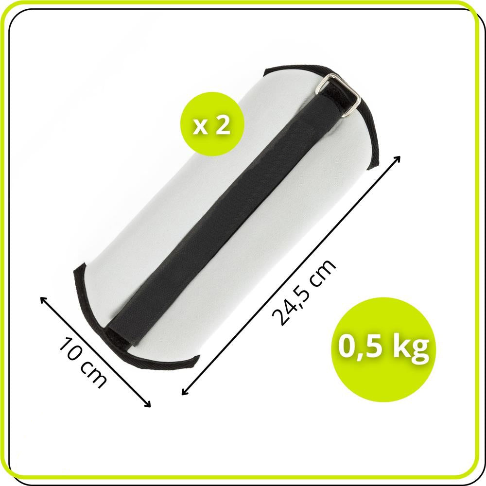 Greutati pentru incheietura mainii si glezna 2x0,5 kg, neopren si nisip fier, 25x10 cm, gri