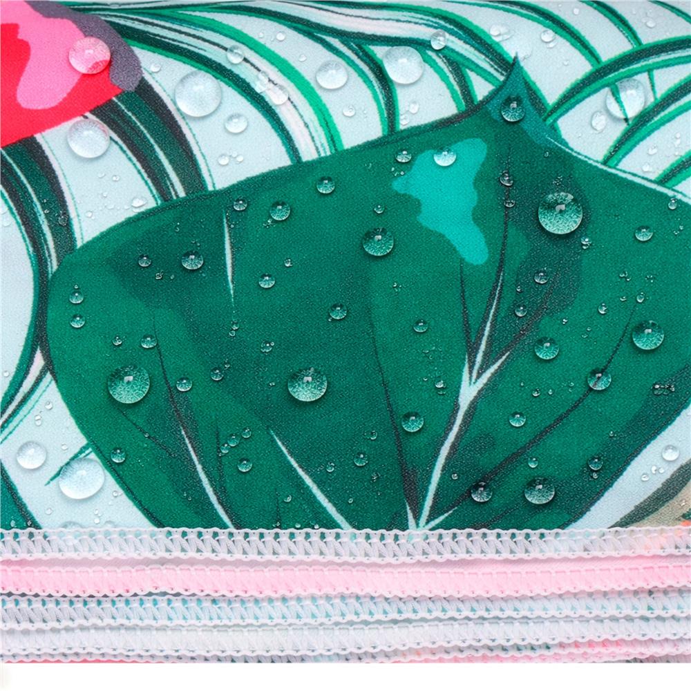 Prosop microfibra 180x100 cm, uscare rapida, compact, cu husa, model floral, verde si roz