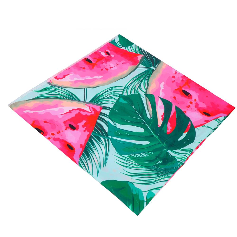 Prosop microfibra 180x100 cm, uscare rapida, compact, cu husa, model floral, verde si roz