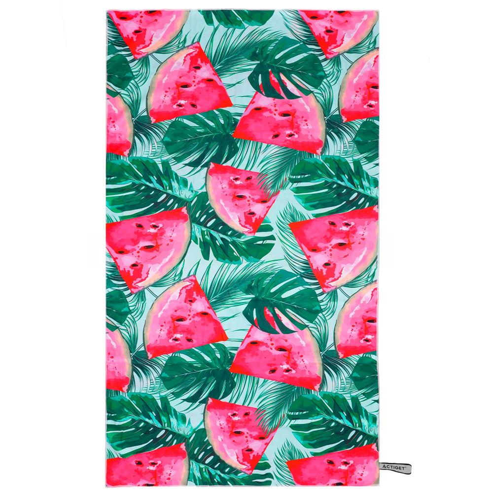 Prosop microfibra 180x100 cm, uscare rapida, compact, cu husa, model floral, verde si roz