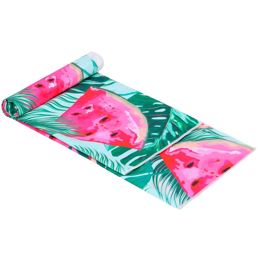 Prosop microfibra 180x100 cm, uscare rapida, compact, cu husa, model floral, verde si roz