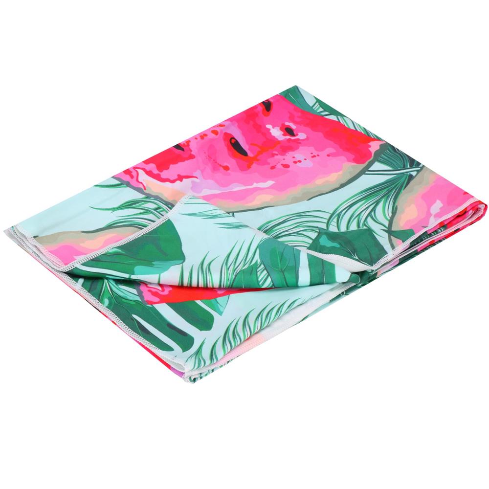 Prosop microfibra 180x100 cm, uscare rapida, compact, cu husa, model floral, verde si roz