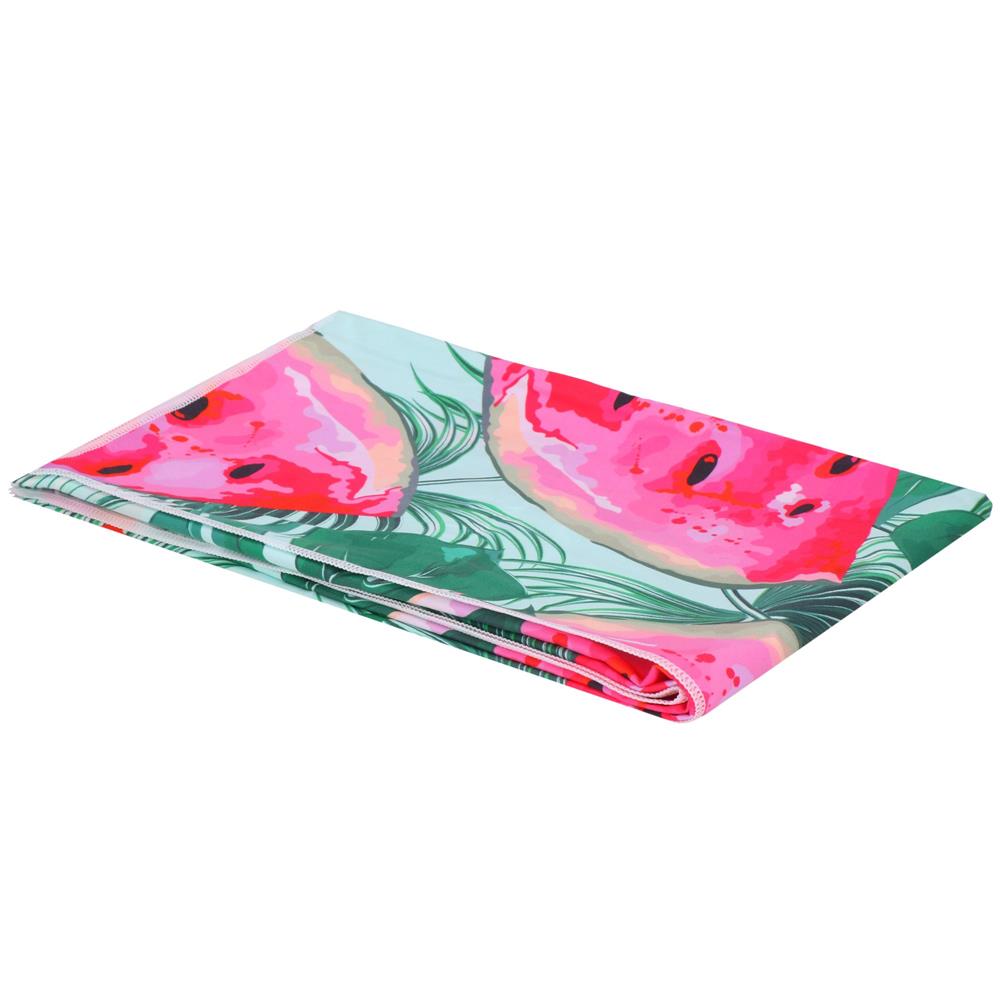 Prosop microfibra 180x100 cm, uscare rapida, compact, cu husa, model floral, verde si roz