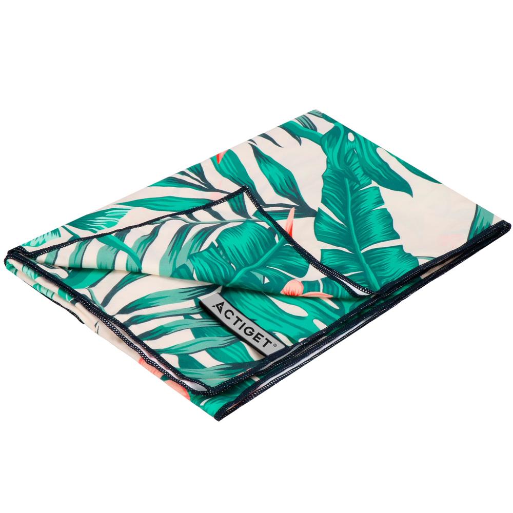 Prosop microfibra 180x100 cm, uscare rapida, compact, cu husa, model floral, alb si verde