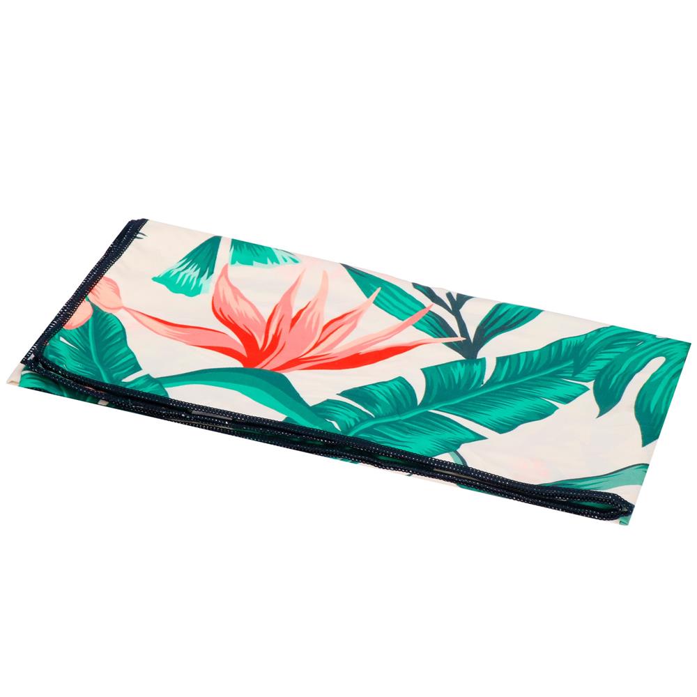 Prosop microfibra 180x100 cm, uscare rapida, compact, cu husa, model floral, alb si verde