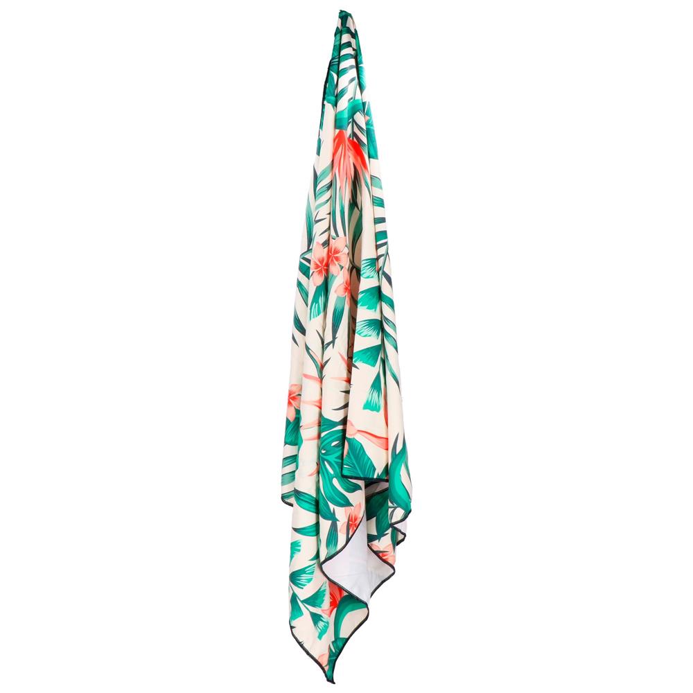 Prosop microfibra 180x100 cm, uscare rapida, compact, cu husa, model floral, alb si verde