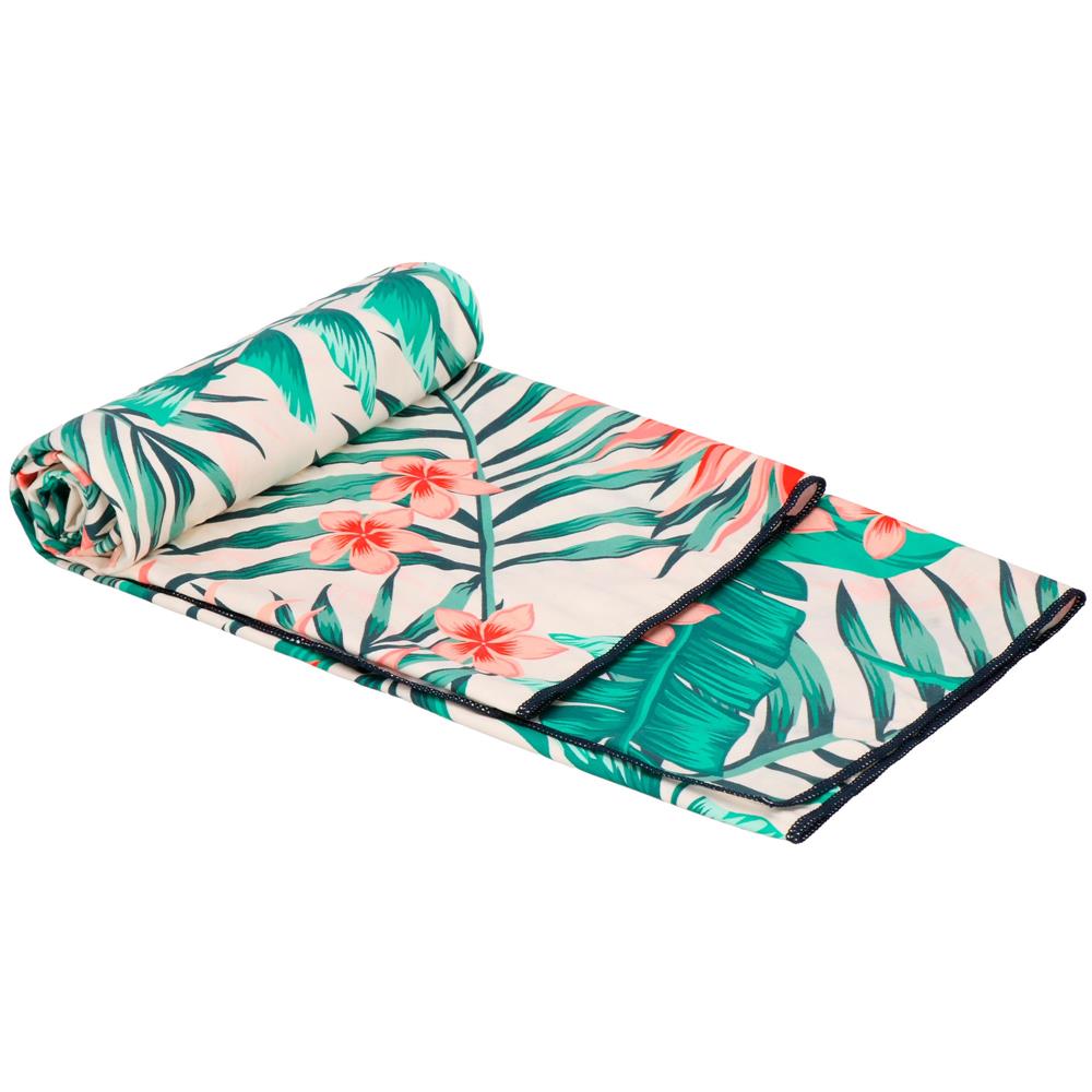 Prosop microfibra 180x100 cm, uscare rapida, compact, cu husa, model floral, alb si verde