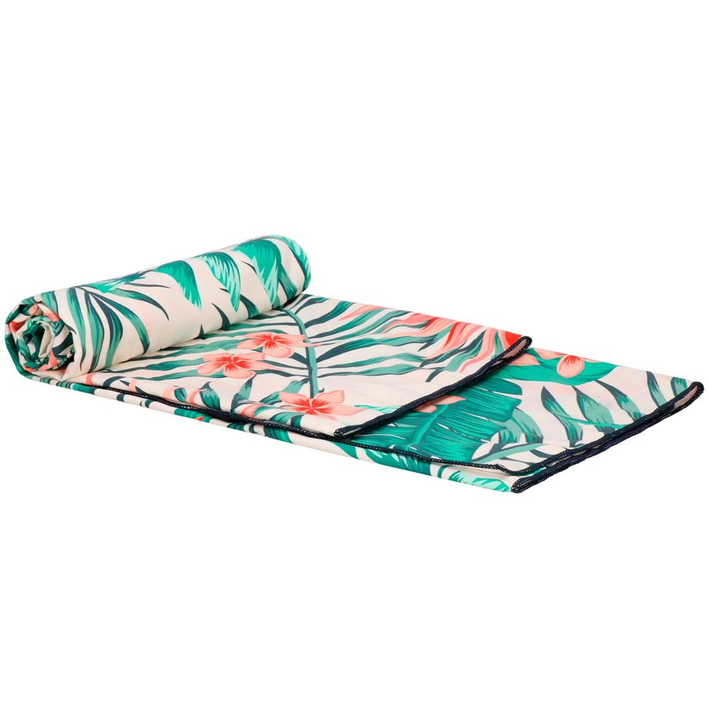 Prosop microfibra 180x100 cm, uscare rapida, compact, cu husa, model floral, alb si verde
