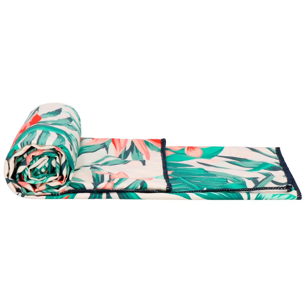 Prosop microfibra 180x100 cm, uscare rapida, compact, cu husa, model floral, alb si verde