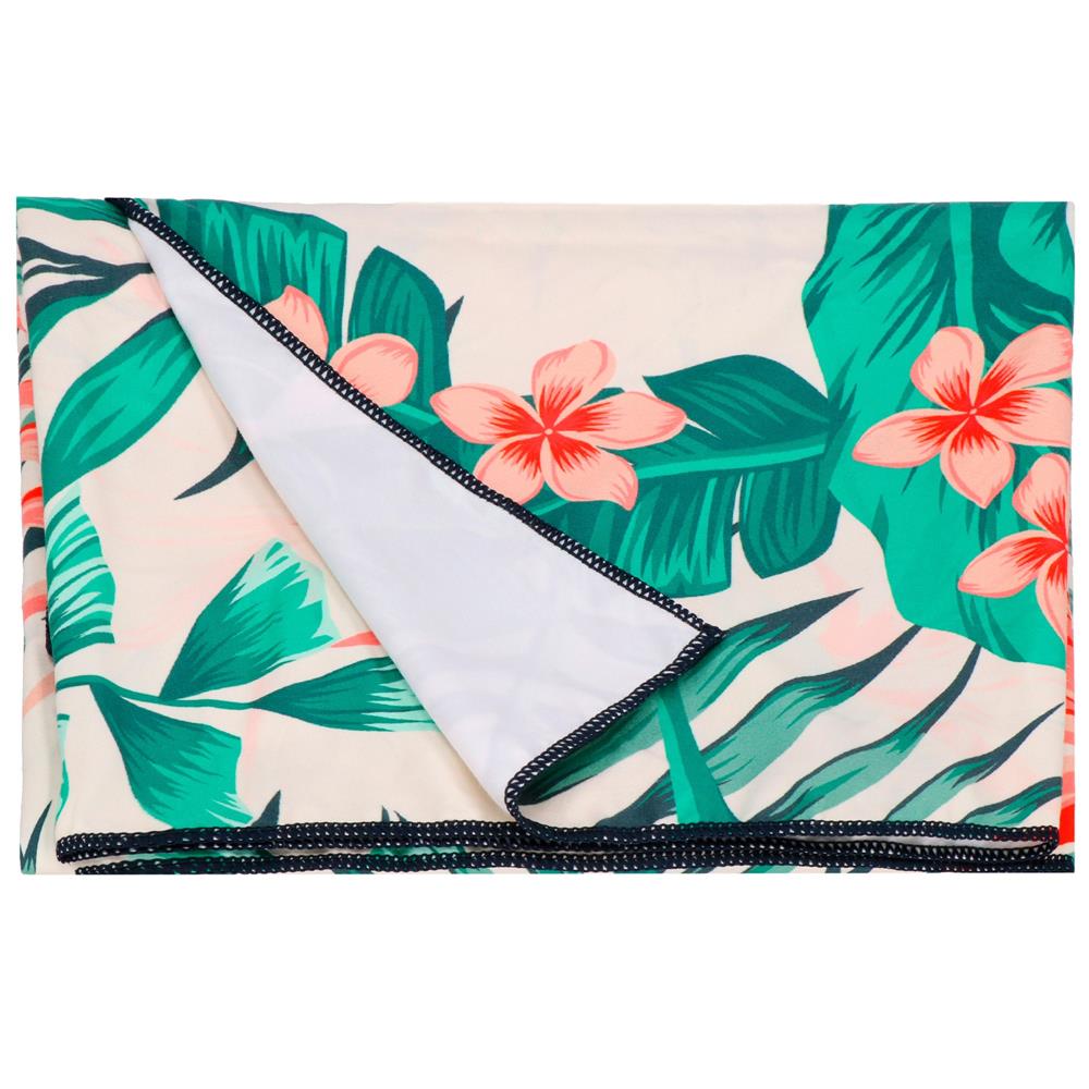 Prosop microfibra 180x100 cm, uscare rapida, compact, cu husa, model floral, alb si verde