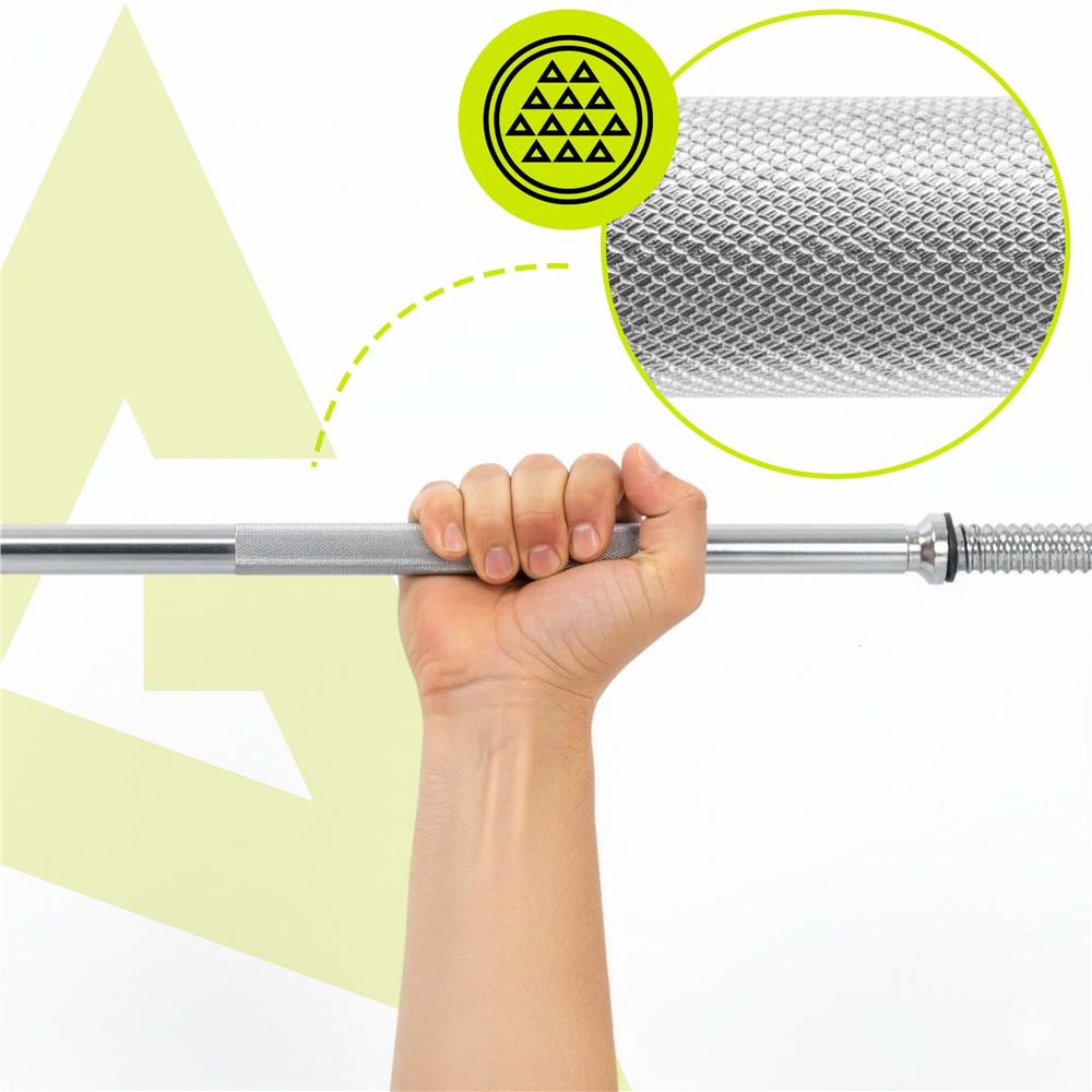 Bara haltera pentru greutati, 180 cm, diametru 25 mm, otel cromat, incarcare maxima 140 kg, argintiu