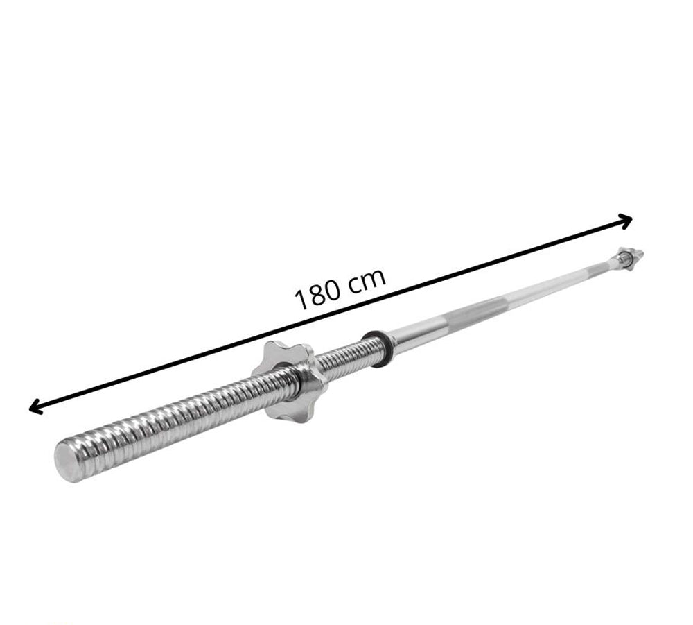 Bara haltera pentru greutati, 180 cm, diametru 25 mm, otel cromat, incarcare maxima 140 kg, argintiu