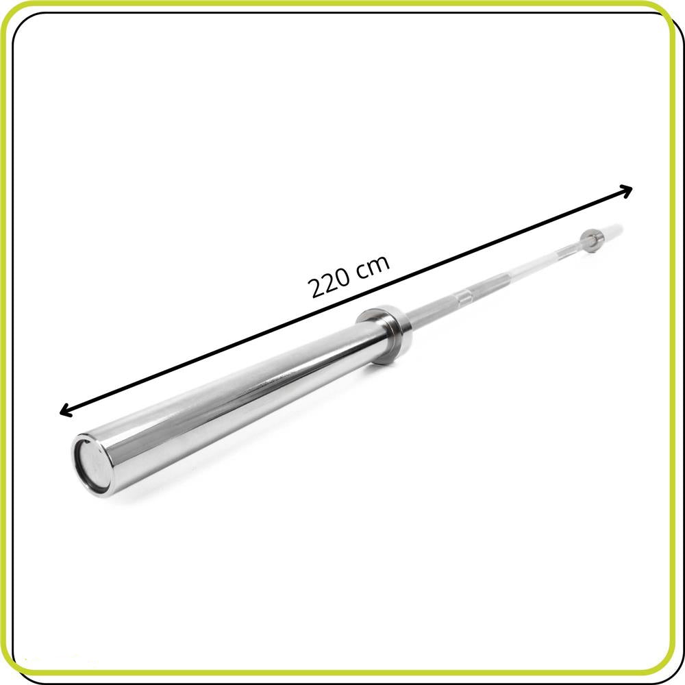 Bara olimpica pentru greutati 220 cm, diametru 50 mm, otel cromat, incarcare maxima 200 kg