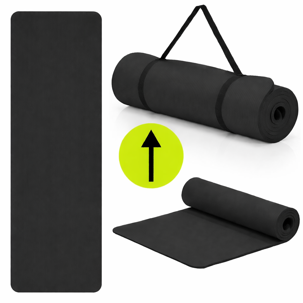 Saltea fitness antiderapanta din NBR, 183x61x2 cm, cu curea transport, negru