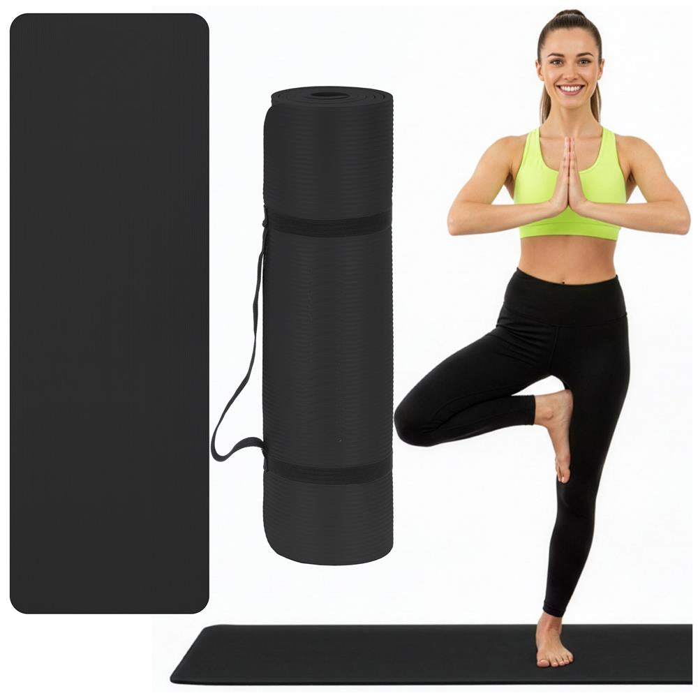 Saltea fitness antiderapanta din NBR, 183x61x2 cm, cu curea transport, negru