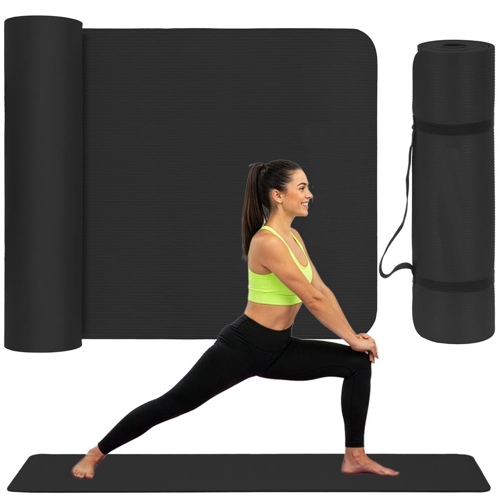 Saltea fitness antiderapanta din NBR, 183x61x2 cm, cu curea transport, negru
