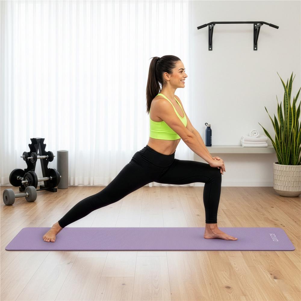 Saltea fitness antiderapanta din NBR, 183x61x2 cm, cu curea transport, mov