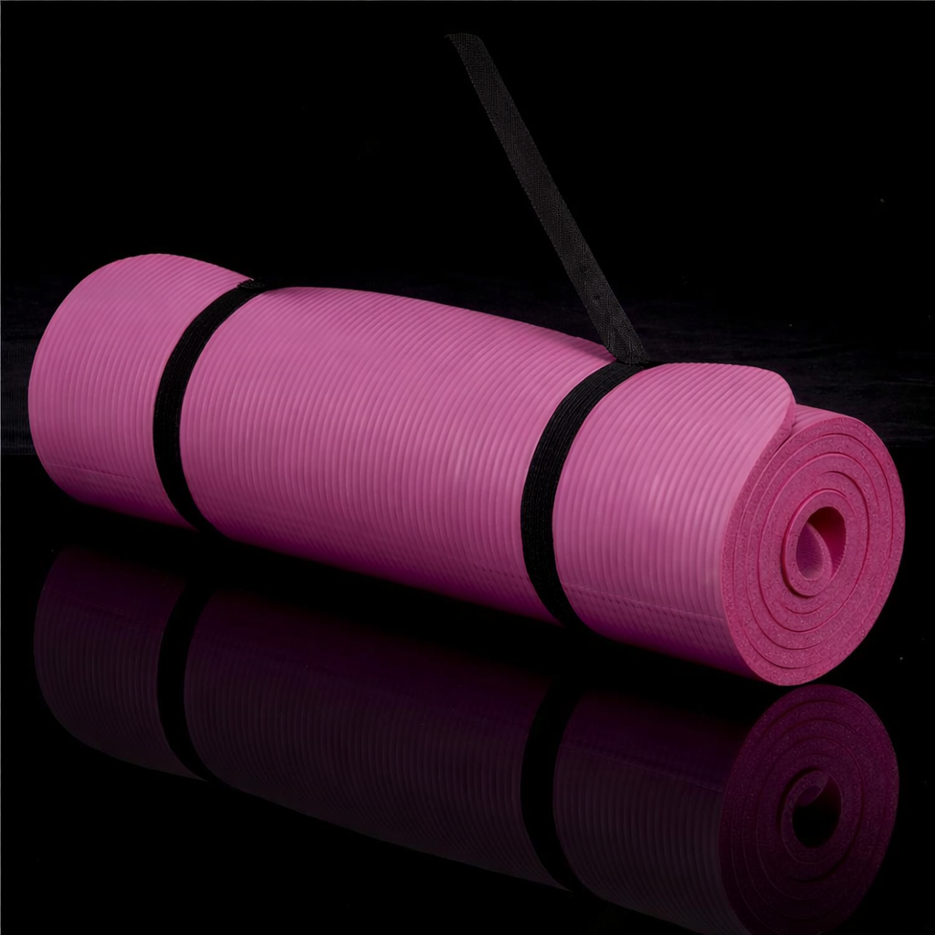 Saltea fitness antiderapanta din NBR, 183x61x1 cm, cu curea transport, roz
