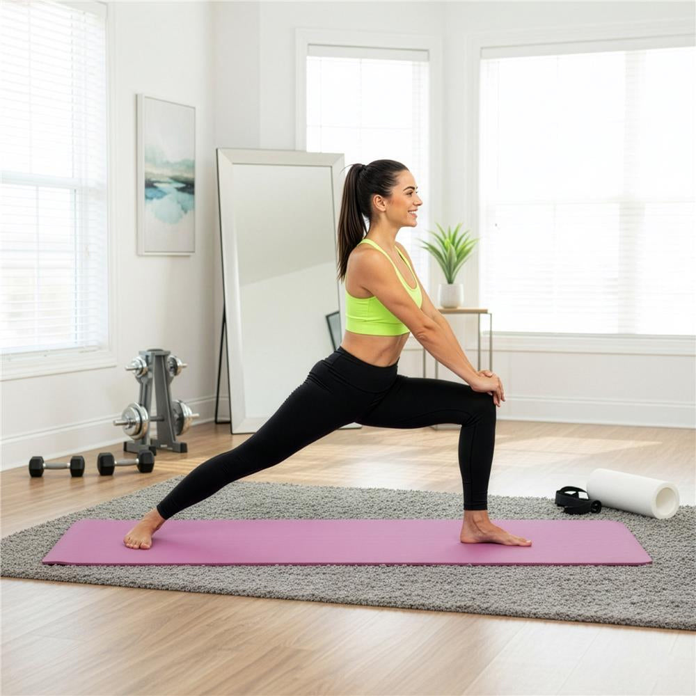 Saltea fitness antiderapanta din NBR, 183x61x1 cm, cu curea transport, roz
