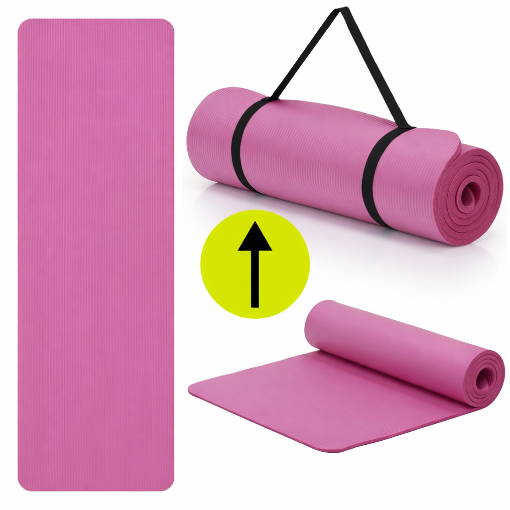 Saltea fitness antiderapanta din NBR, 183x61x1 cm, cu curea transport, roz