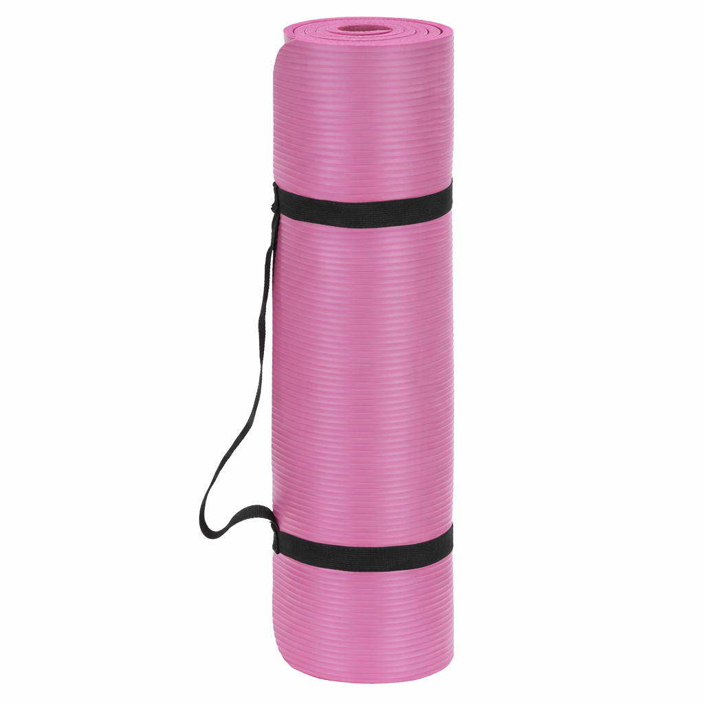 Saltea fitness antiderapanta din NBR, 183x61x1 cm, cu curea transport, roz