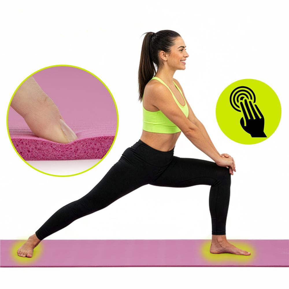 Saltea fitness antiderapanta din NBR, 183x61x1 cm, cu curea transport, roz