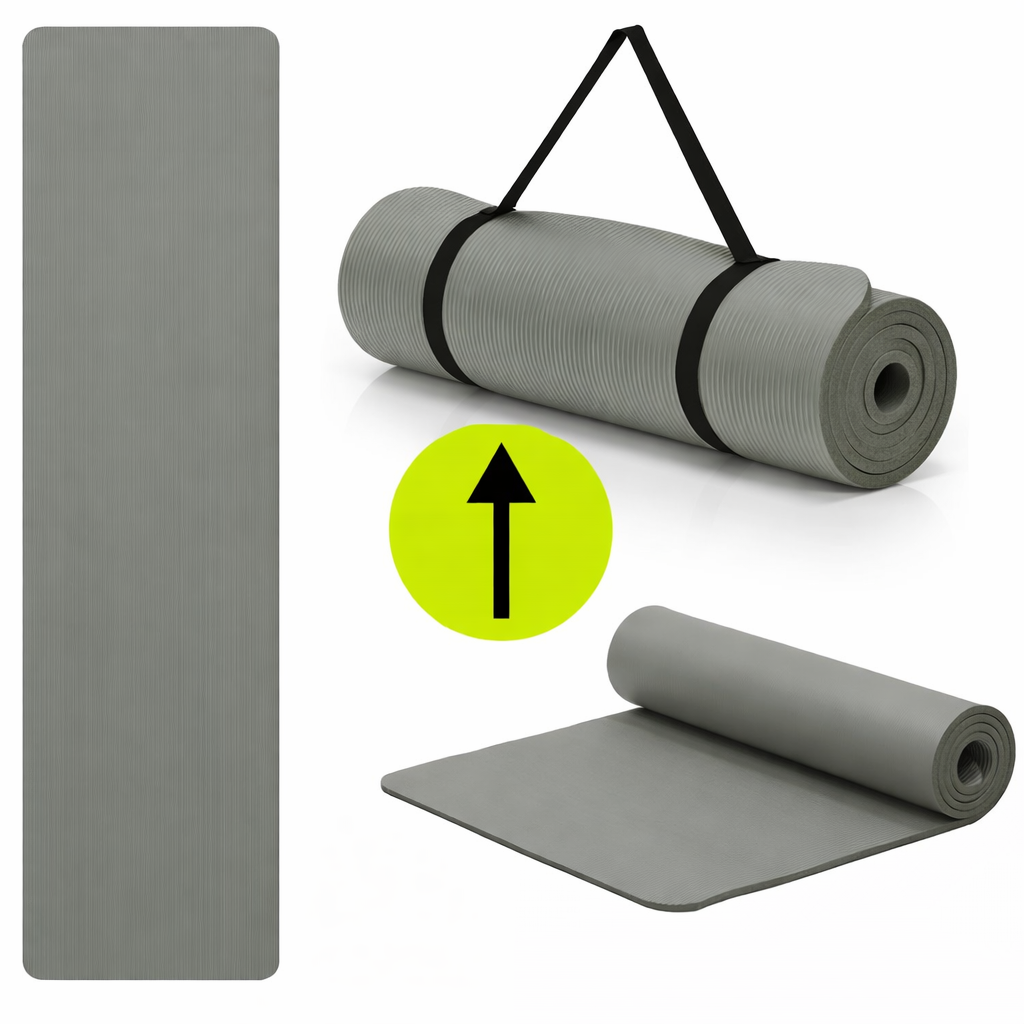 Saltea fitness antiderapanta din NBR, 183x61x1 cm, cu curea transport, gri