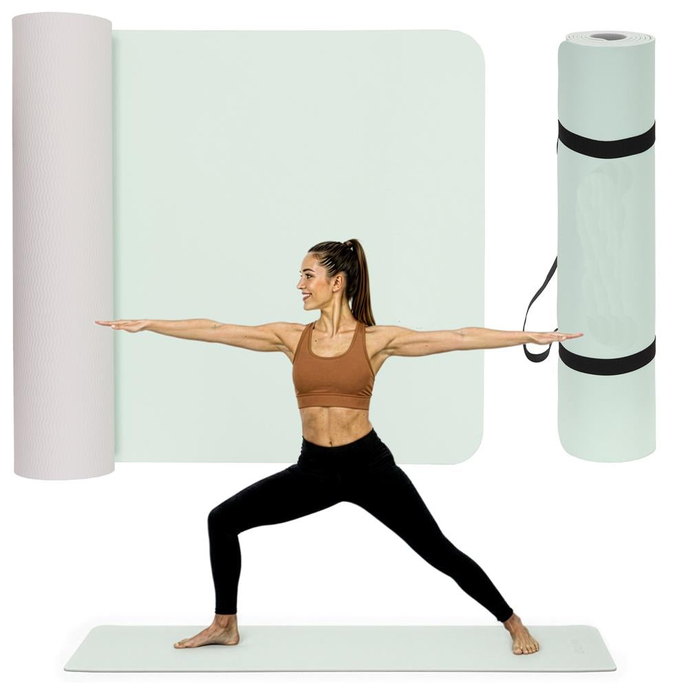 Saltea fitness antiderapanta din TPE, 183x61x1 cm, cu curea transport, verde menta