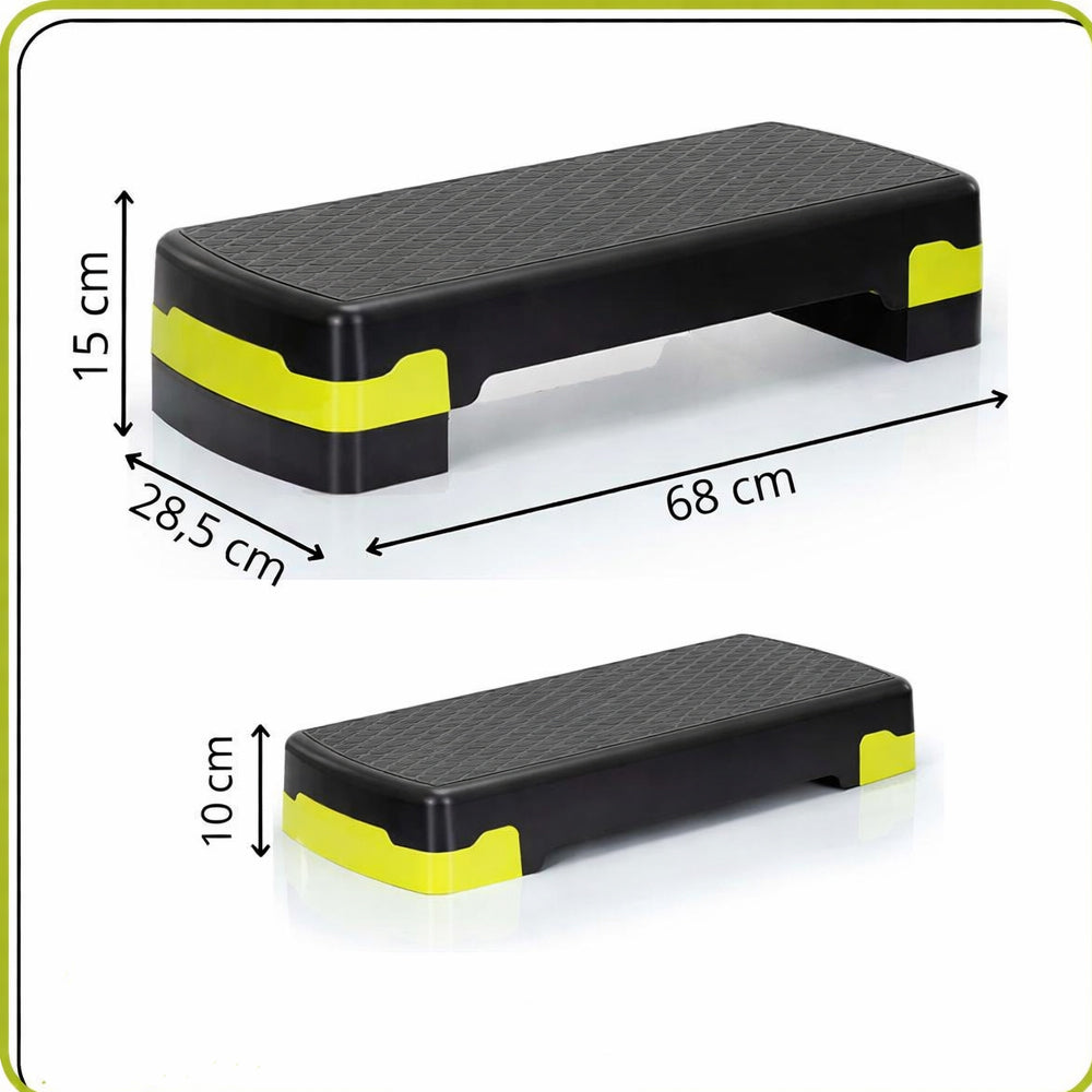 Stepper aerobic, ajustabil in 2 trepte, antiderapant, maxim 350 kg, 68x29x15 cm, negru si verde