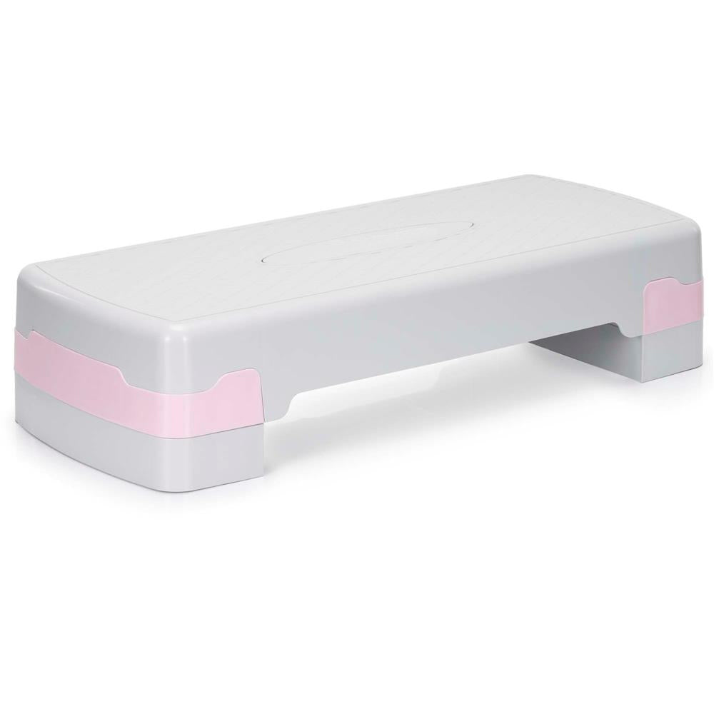 Stepper aerobic, ajustabil in 3 trepte, antiderapant, maxim 350 kg, 68x29x20 cm, gri si roz