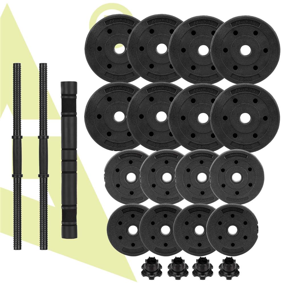 Set gantere si bara ajustabila 30 kg, 16 discuri, conector metalic cu spuma, negru