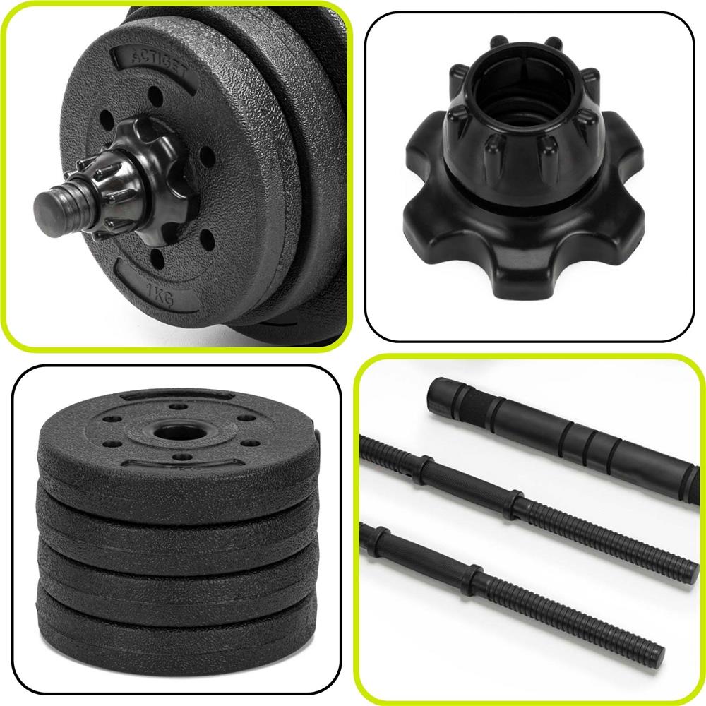 Set gantere si bara ajustabila 30 kg, 16 discuri, conector metalic cu spuma, negru