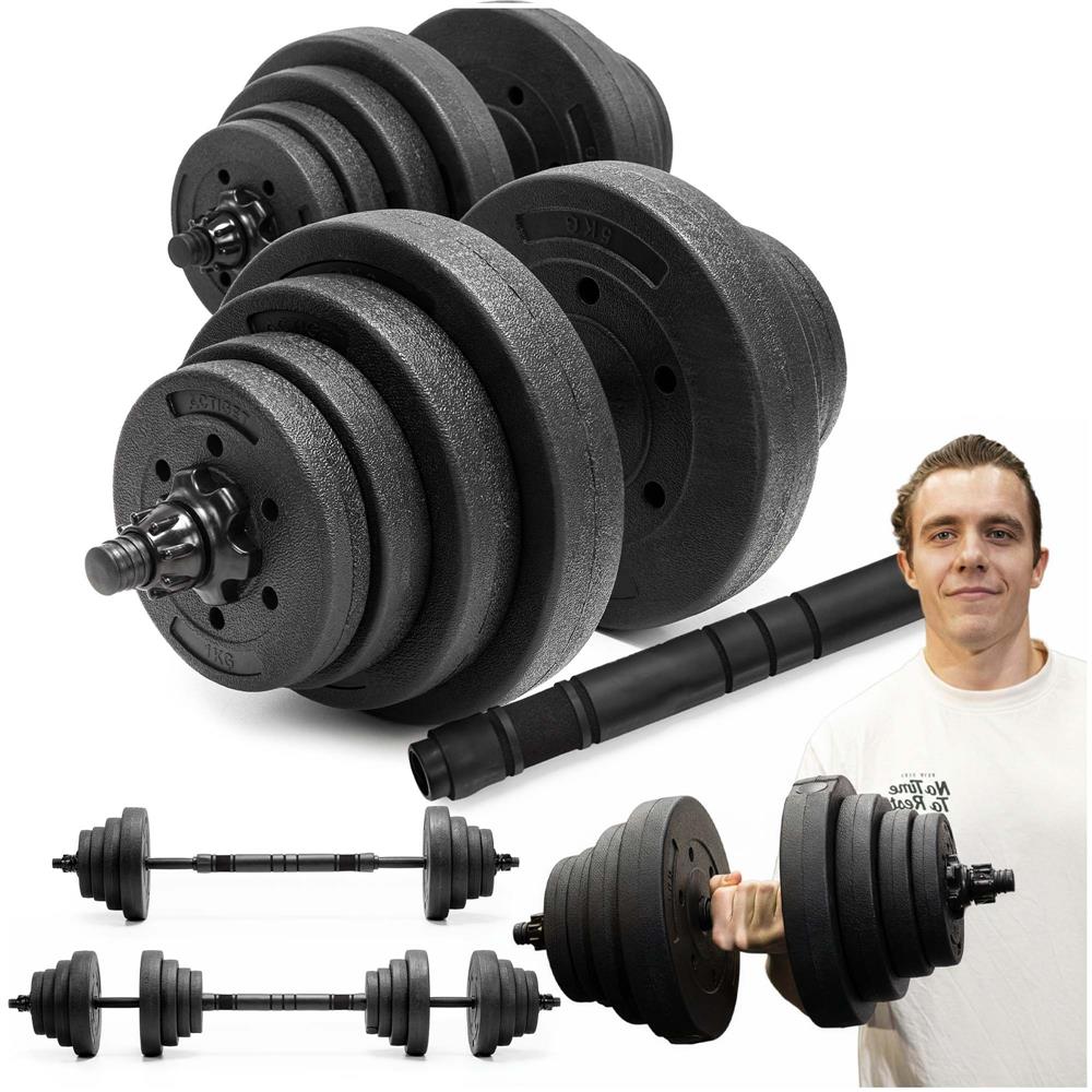 Set gantere si bara ajustabila 30 kg, 16 discuri, conector metalic cu spuma, negru