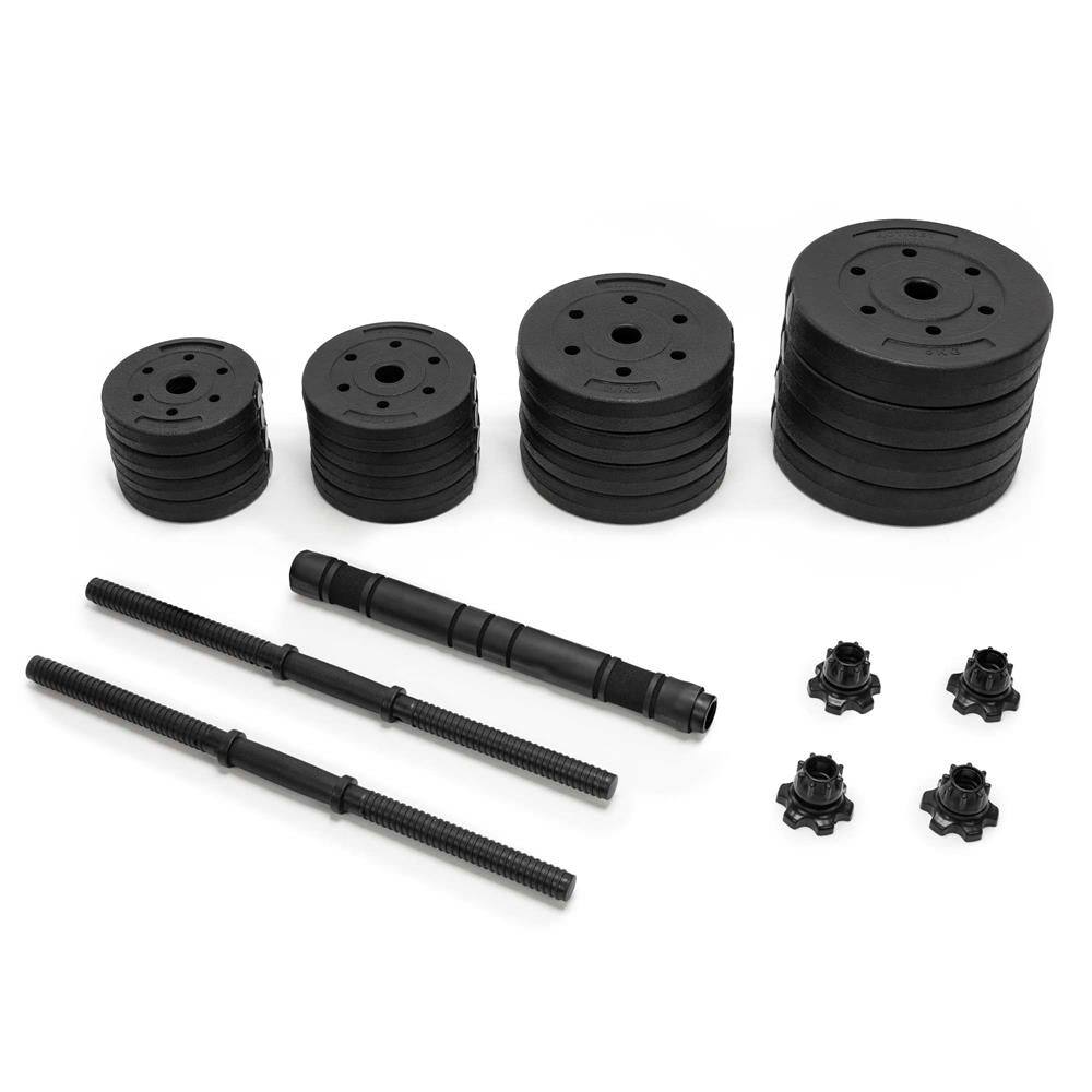 Set gantere si bara ajustabila 40 kg, 16 discuri, conector metalic cu spuma, negru