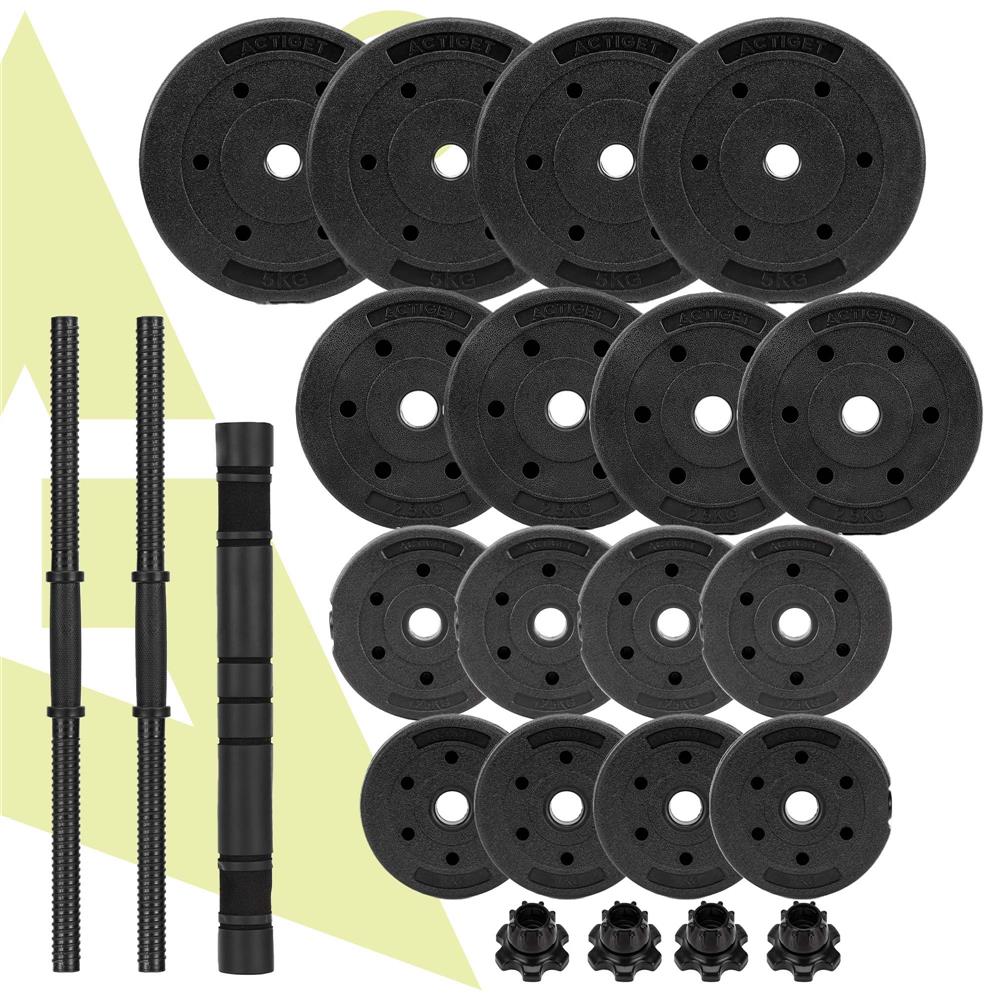 Set gantere si bara ajustabila 40 kg, 16 discuri, conector metalic cu spuma, negru