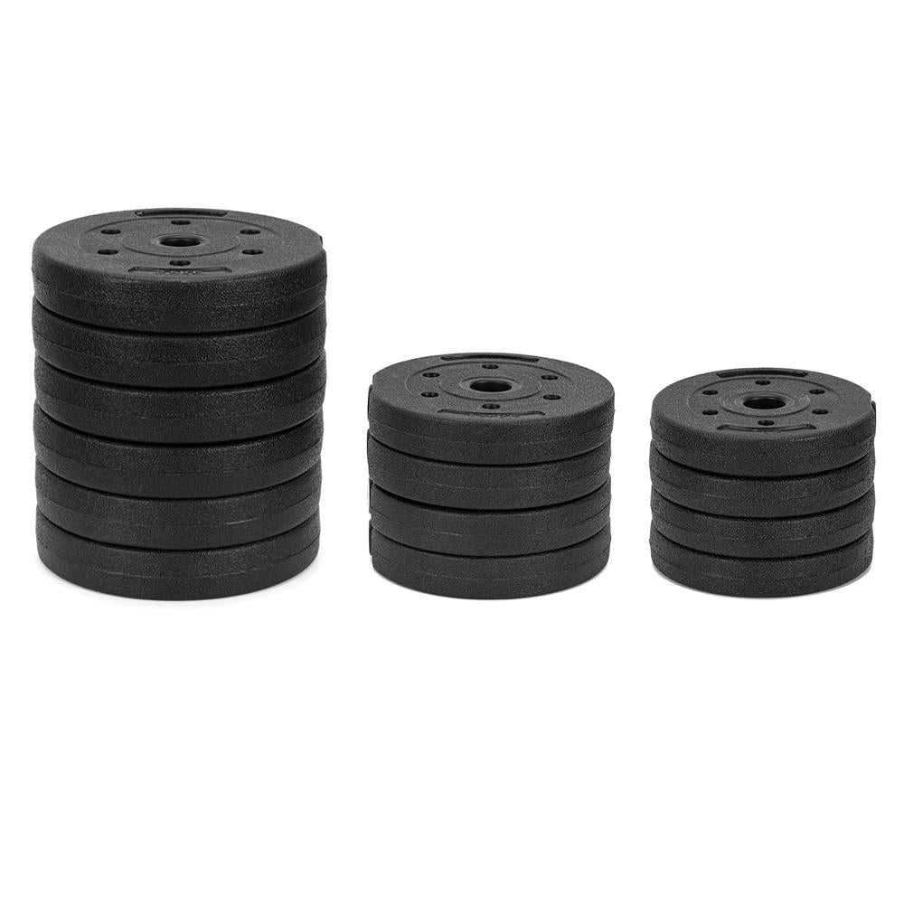 Set gantere, bara si kettlebell ajustabil 30 kg, 16 discuri, conector si suport dedicat, negru