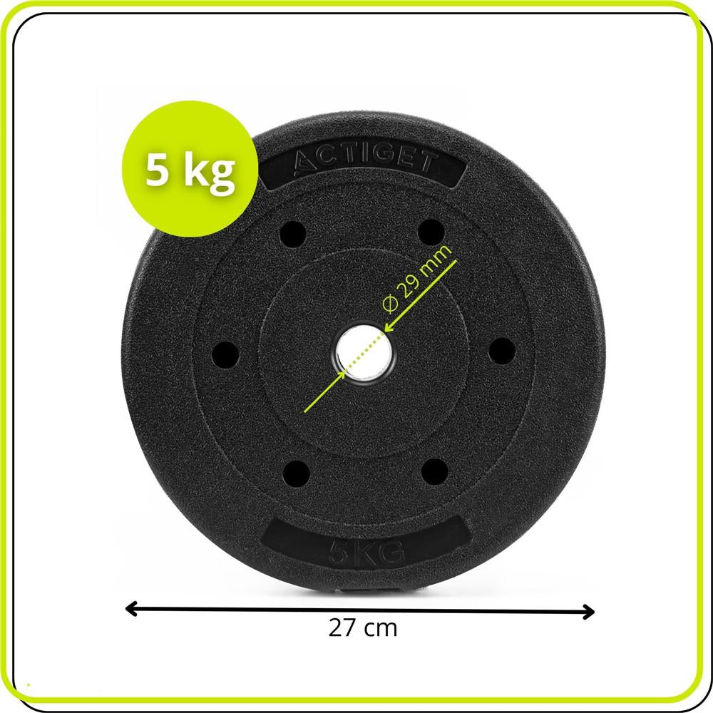 Disc greutate haltera, 5 kg, umplutura bitumica, invelist PP, 29 mm, negru