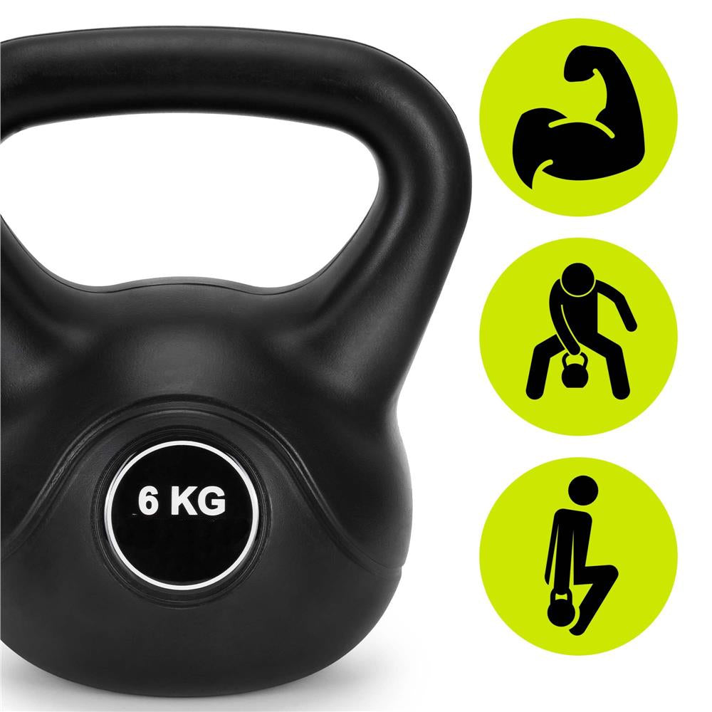 Kettlebell 6 kg, bitum cu invelis rezistent ABS, 24x21 cm, negru
